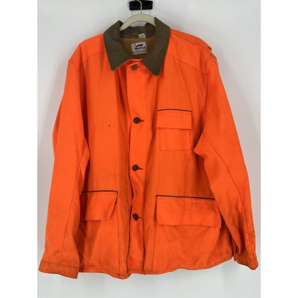 Duxbak Men's Size XL Orange Hunting Jacket Corduroy Collar & Cuffs Waxed Pocket